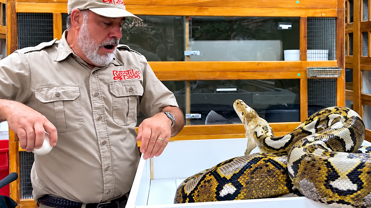 Python turns on its handler the second he reaches for her eggs