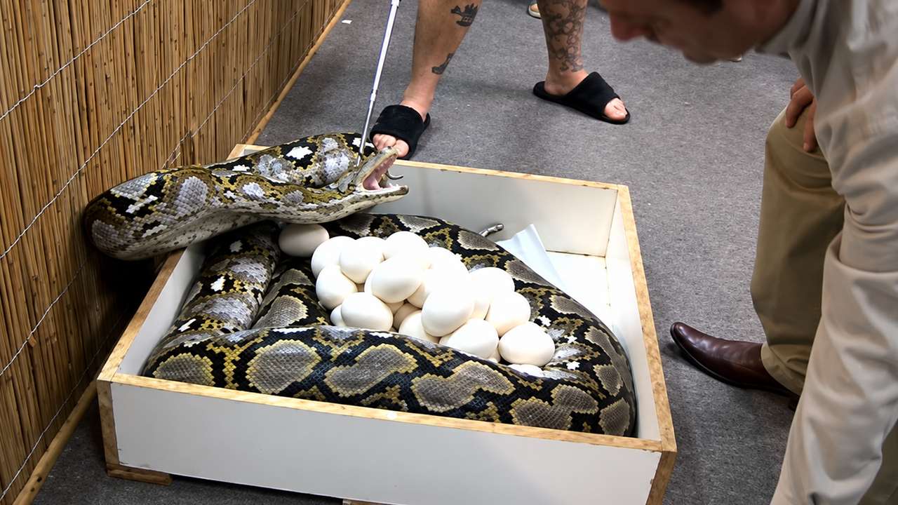 Giant protective python surprises handlers with an incredible clutch of ...