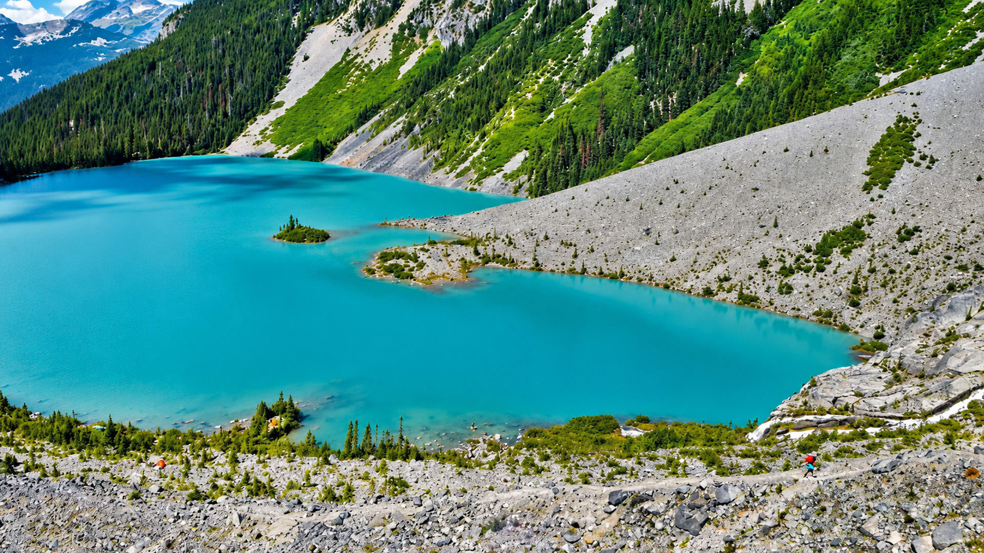 Turquoise waters in a deep Canadian mountain valley