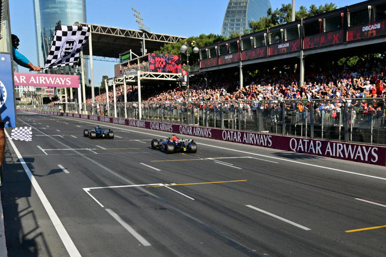 George Russell holds off Verstappen in close finish in Azerbaijan to ...