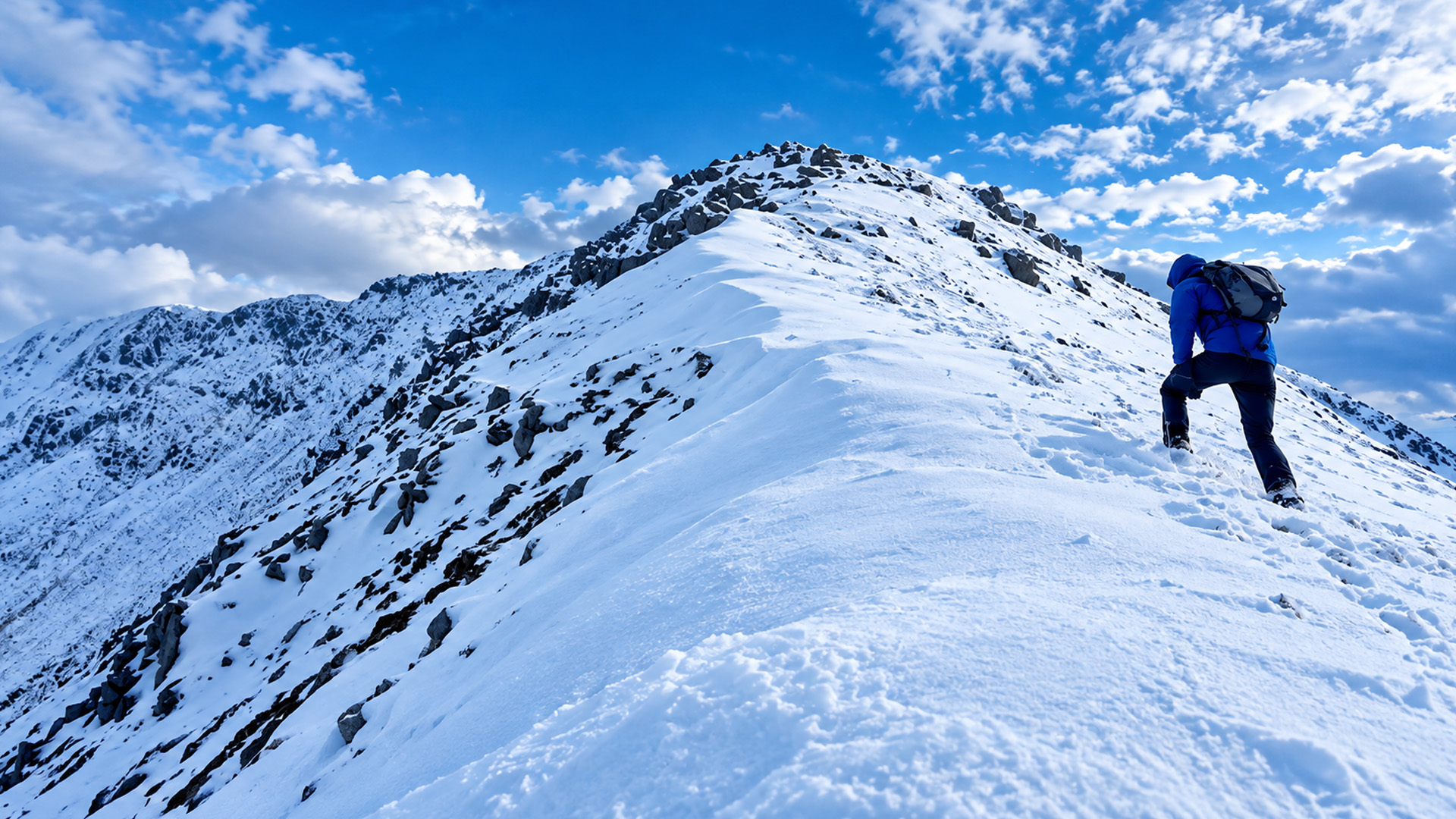 Snow-covered ridge stretching across the Chugach Mountains