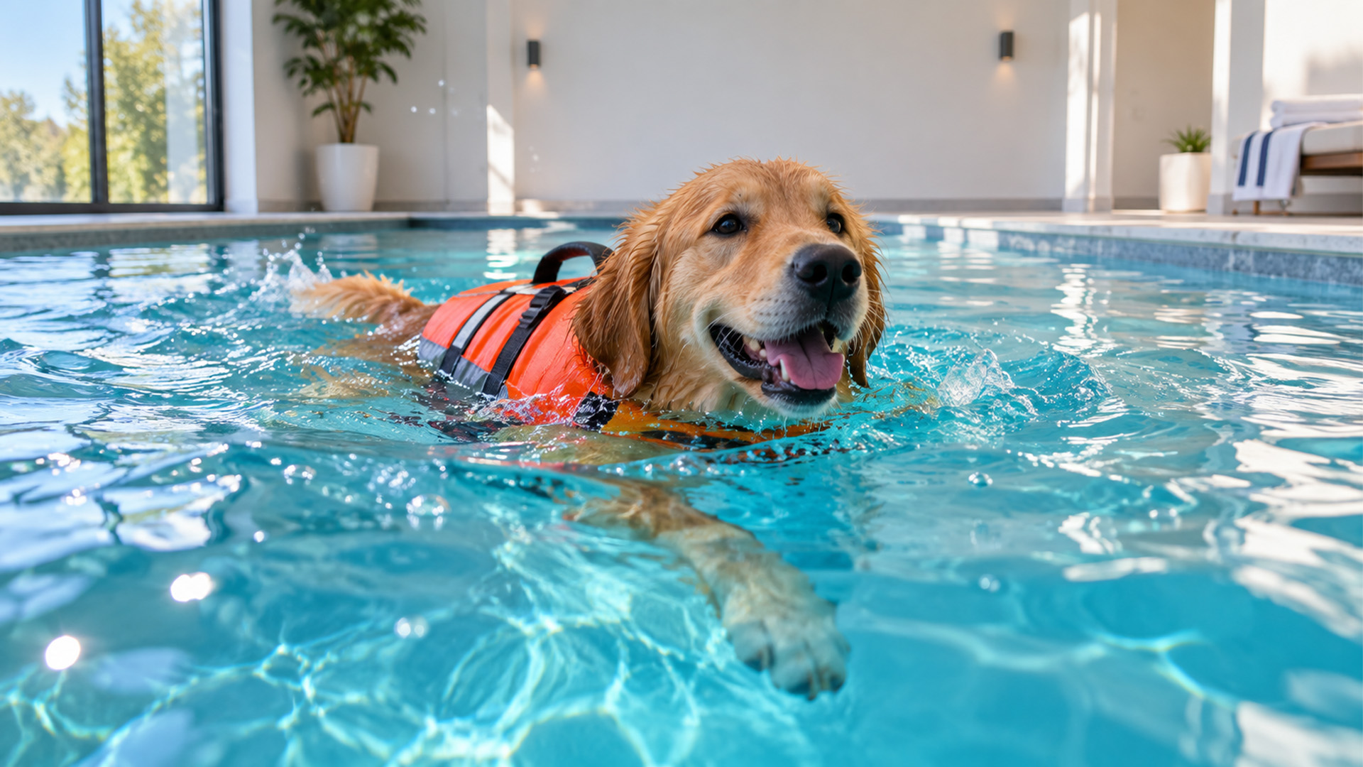 Dog enjoys a luxury swim day