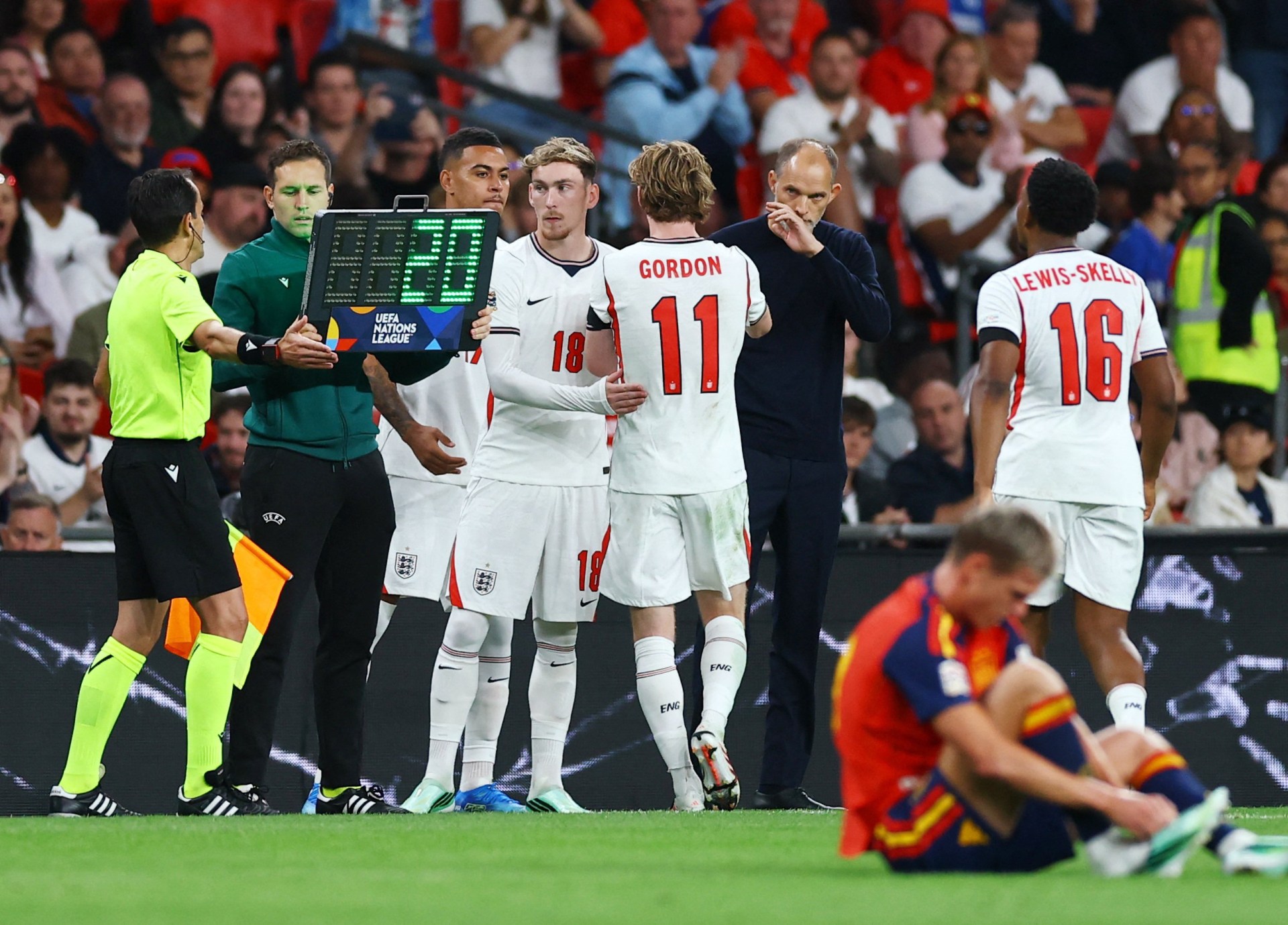 Anthony Gordon was replaced by Morgan Rogers with 20 minutes remaining (Reuters)