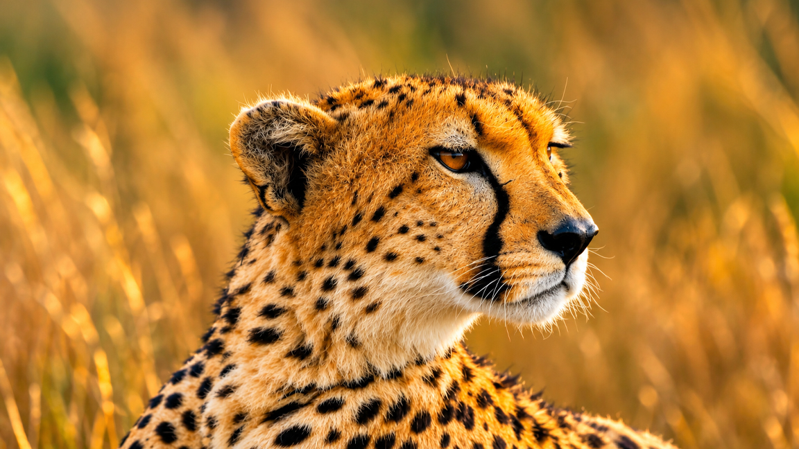Cheetah resting quietly among the golden grass