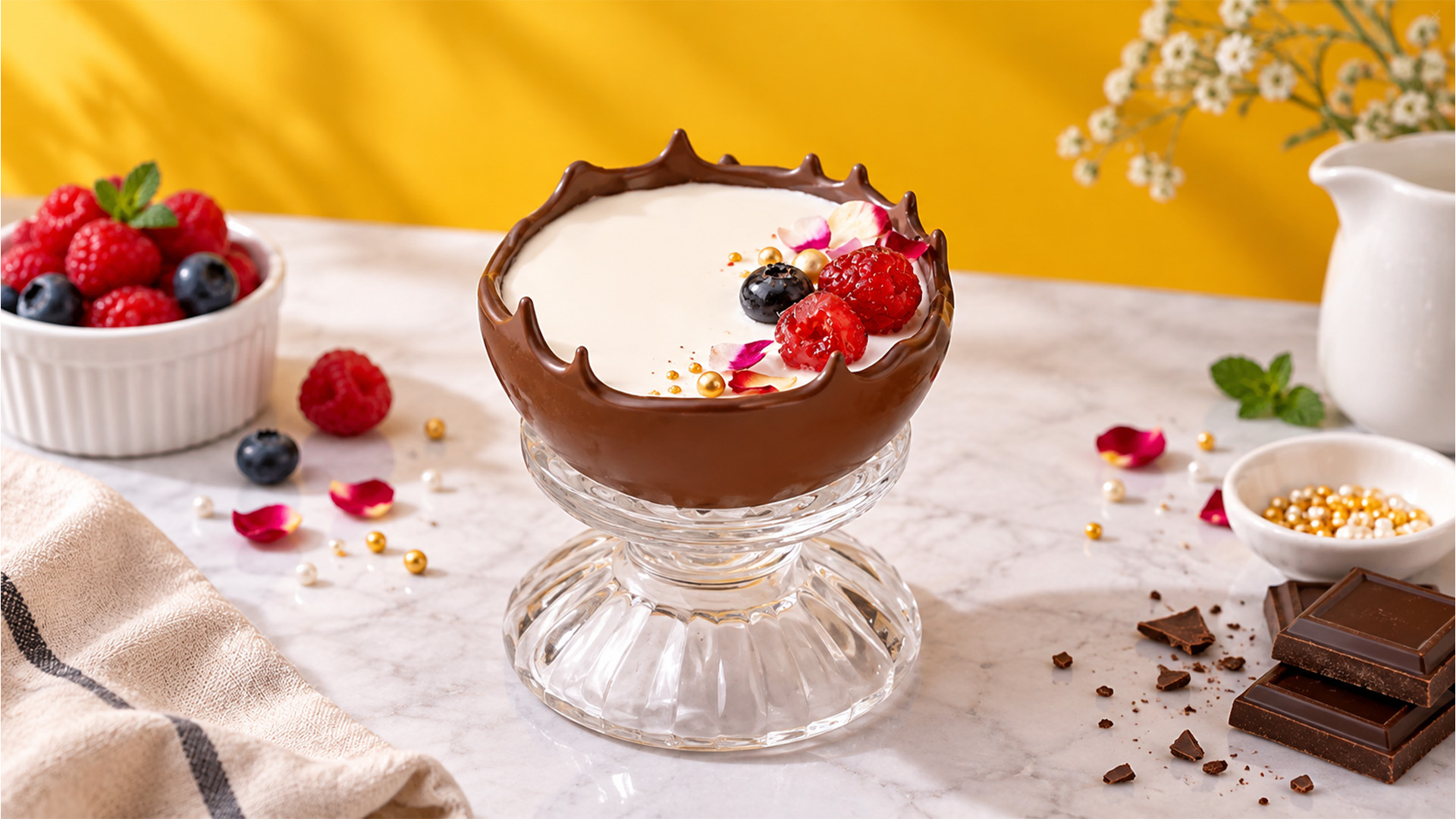 Cream mousse with berries inside a chocolate shell