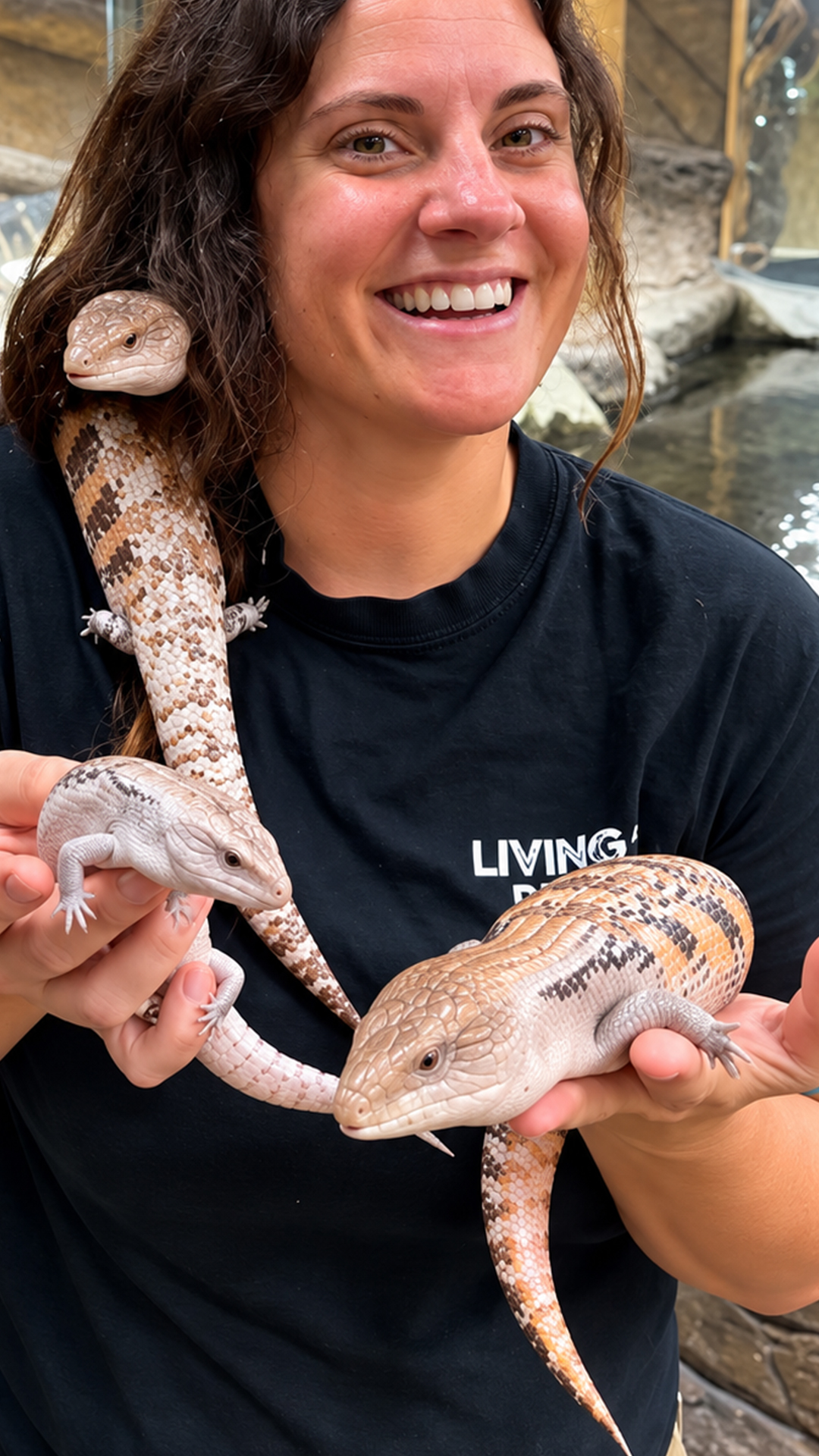 Four blue-tongued skinks turn her hair into a nest