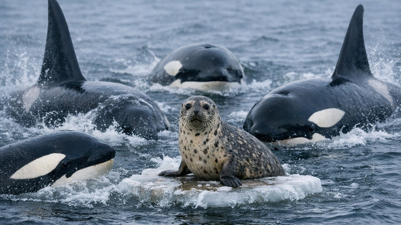 A seal was surrounded by orcas - then a humpback came charging in