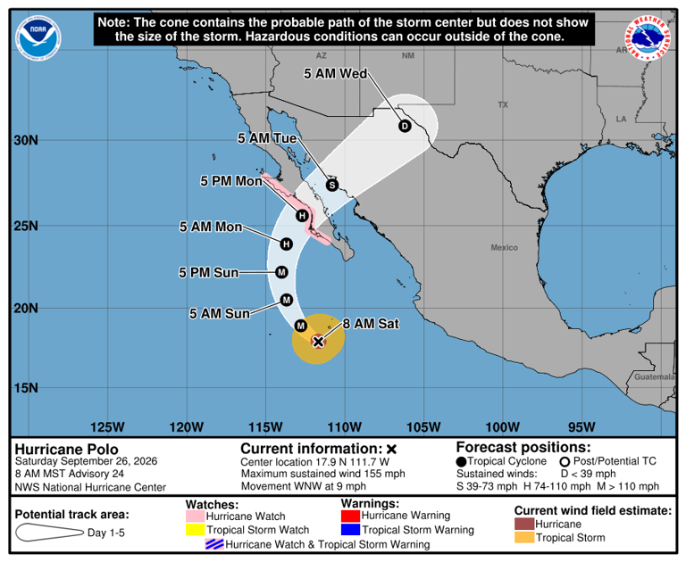 Hurricane Polo still forecast to track over New Mexico as tropical ...