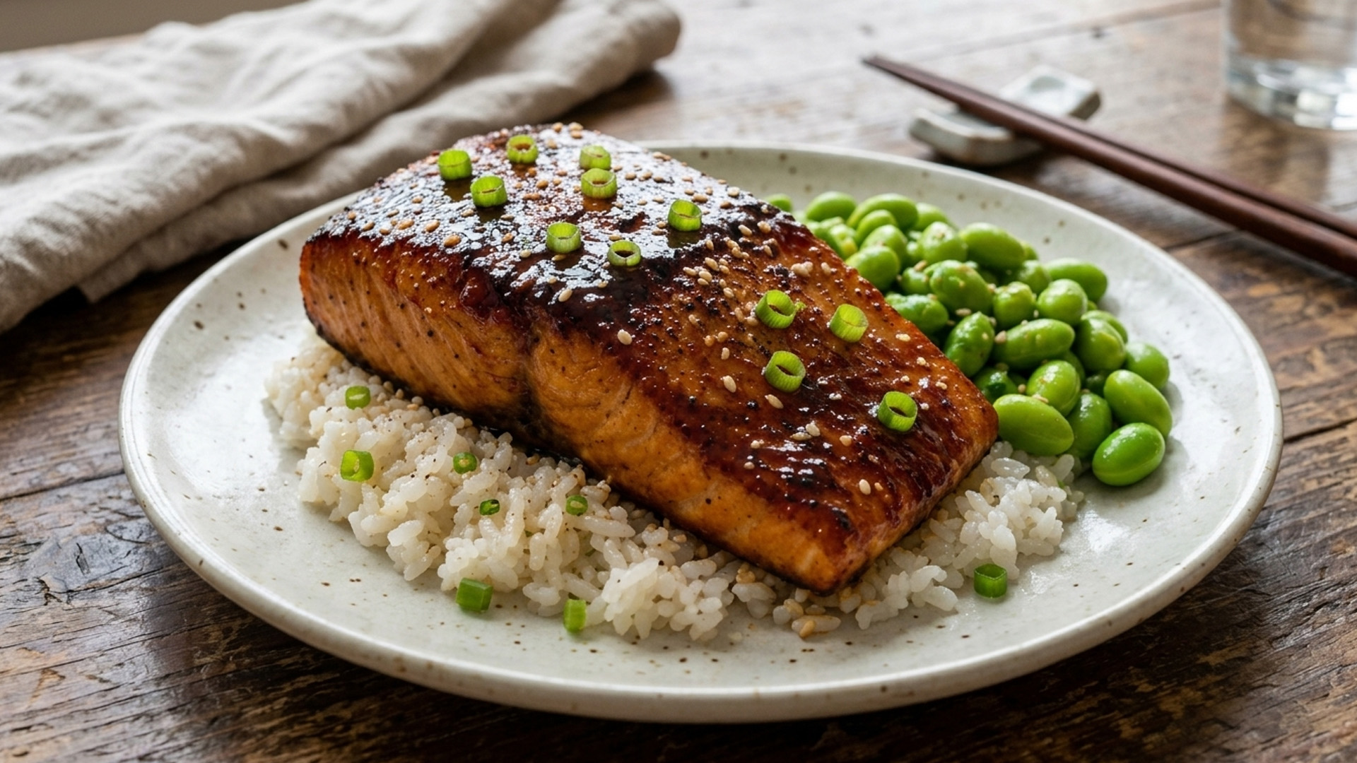 Sticky glazed salmon that turns rice into dinner