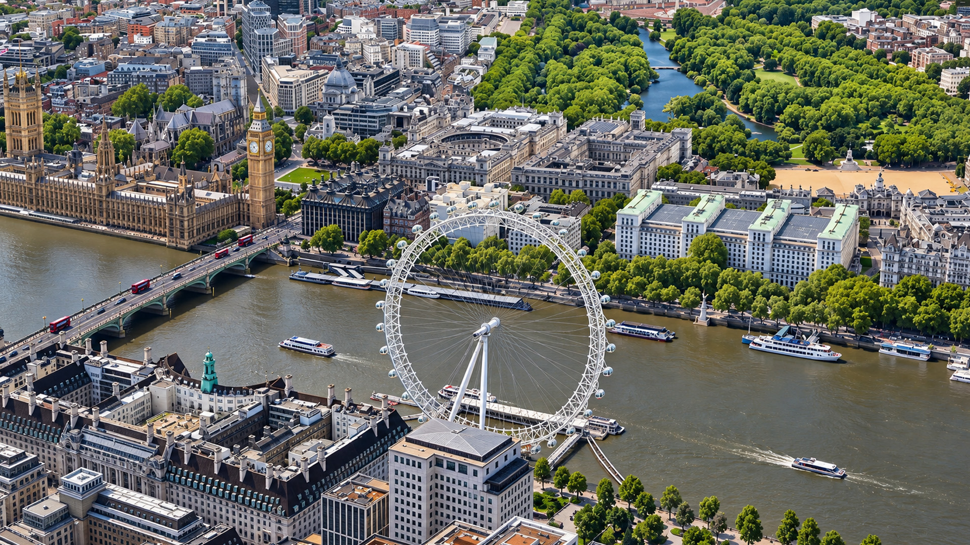 Westminster Bridge and the London Eye aerial view