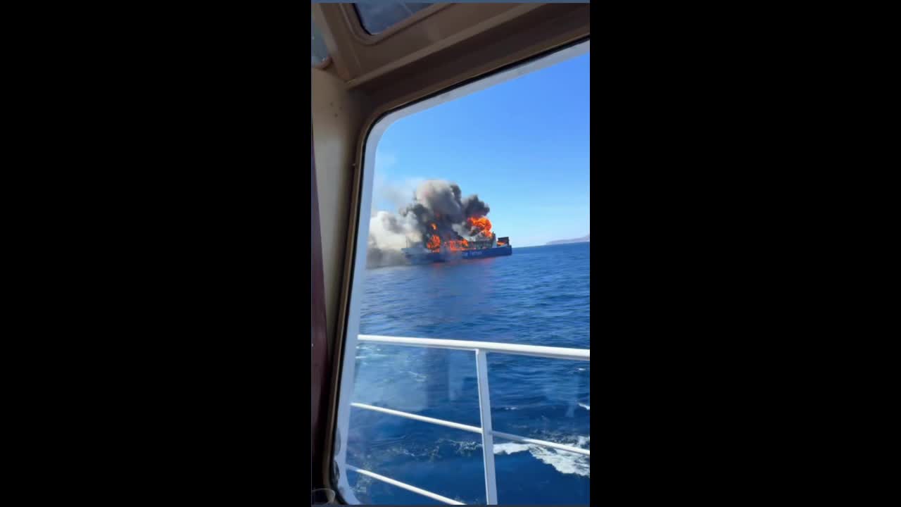 Greek cargo ferry Blue Carrier 2 catches fire at sea north of Mykonos ...