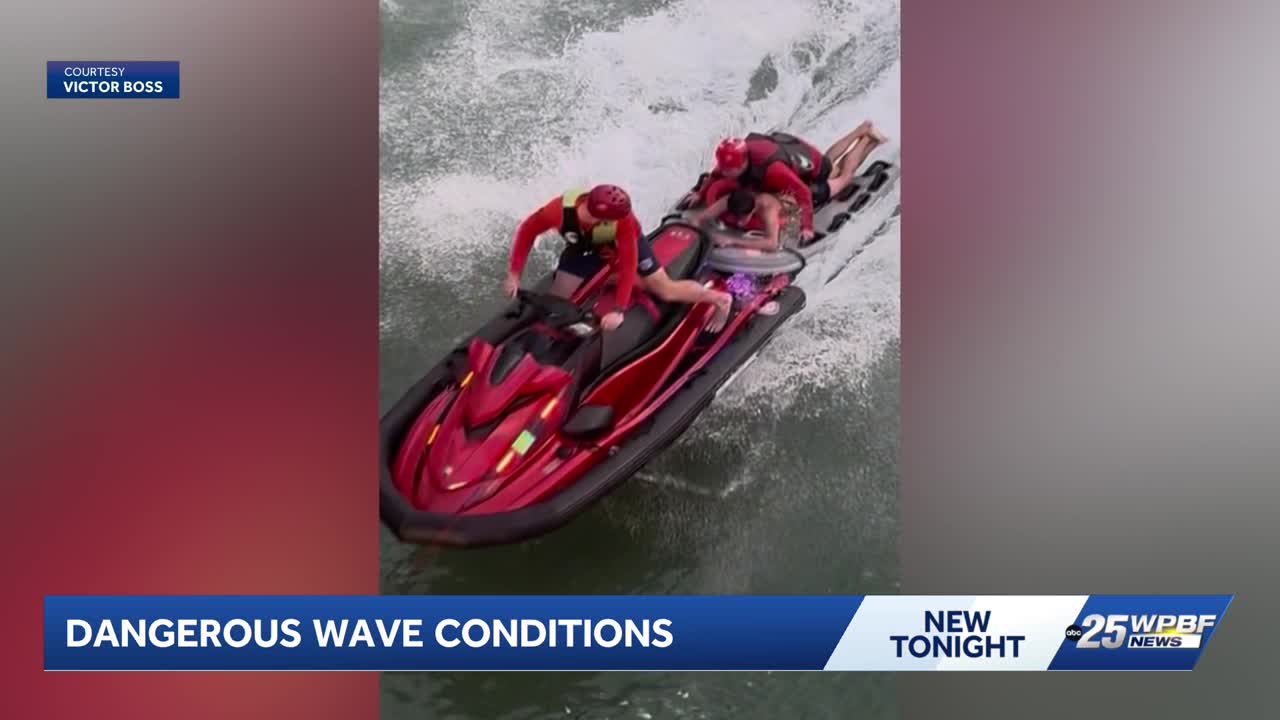 Dramatic rescue: Swimmer pulled from rip current as high surf pounds ...