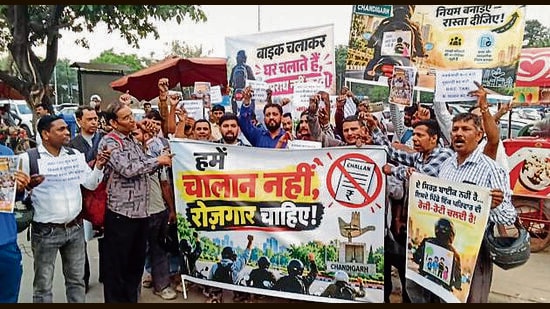 Chandigarh: Bike-taxi drivers protest against aggregator bans, seek ...