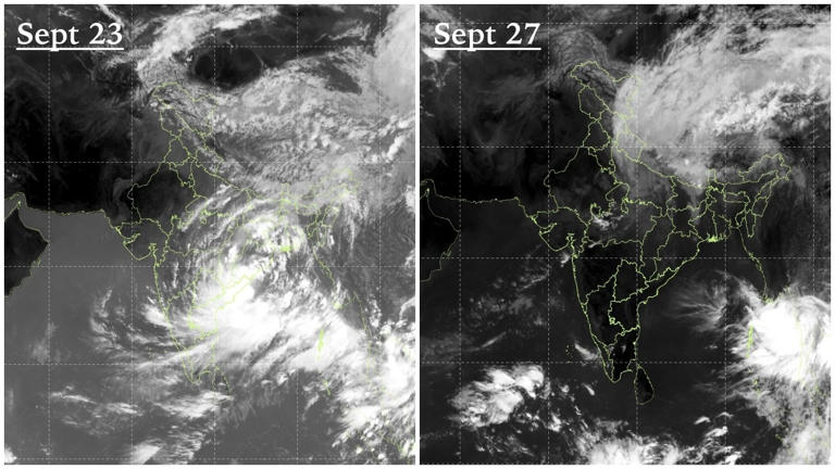 Satellite images reveal dramatic weather change over India within days
