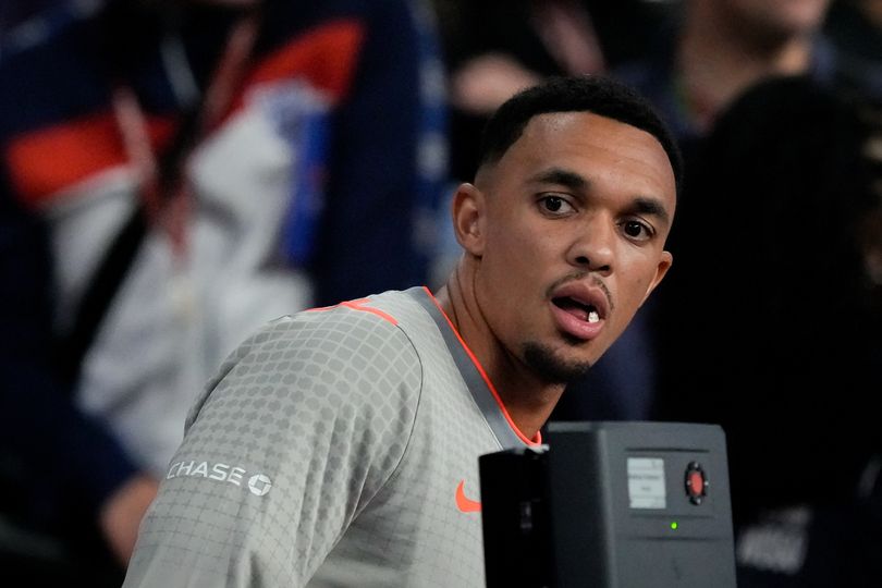 Trent Alexander-Arnold of England sits on the substitutes' bench during the UEFA Nations League match between England and Spain