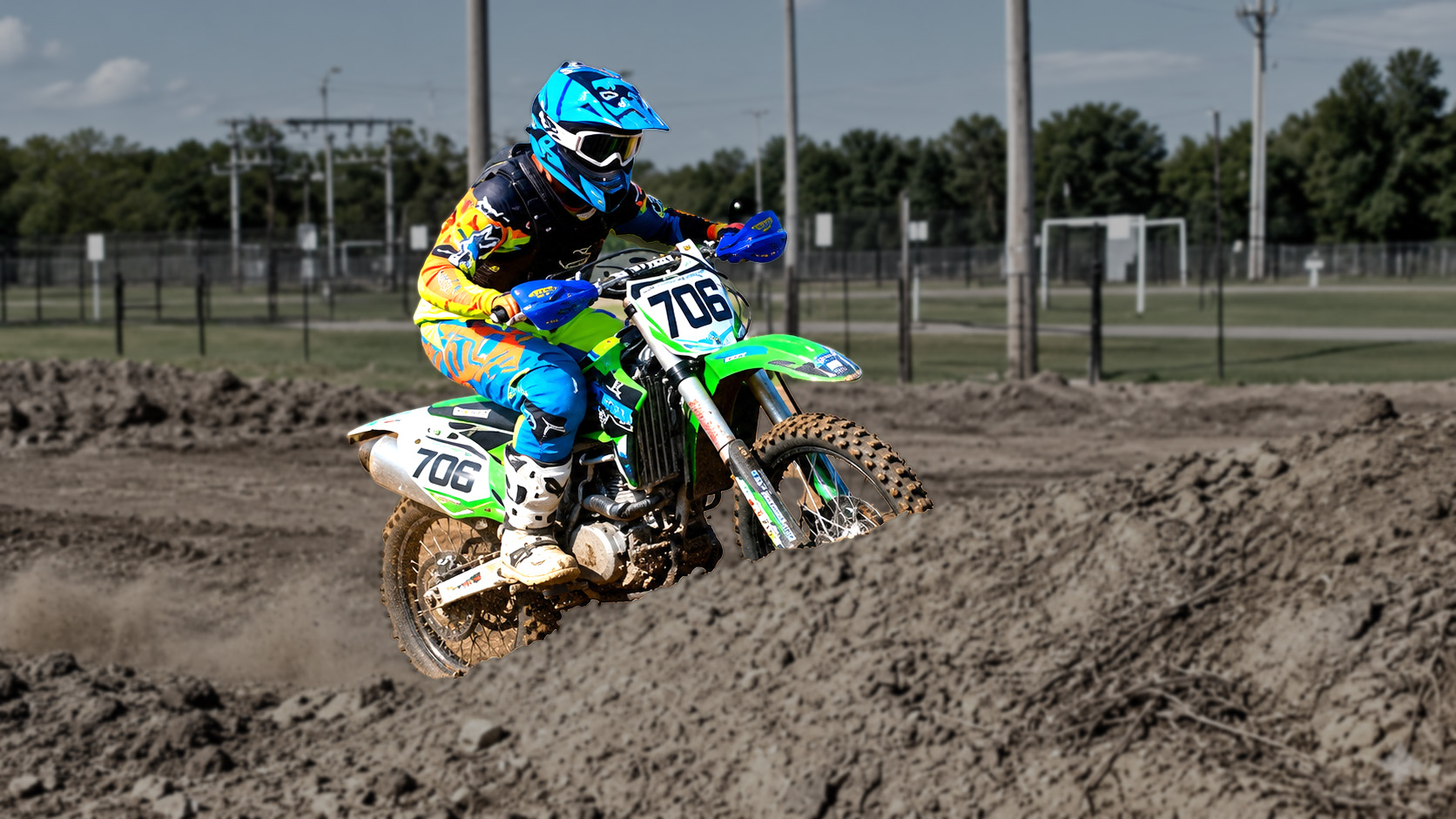 Fast motocross ride with jumping highlights