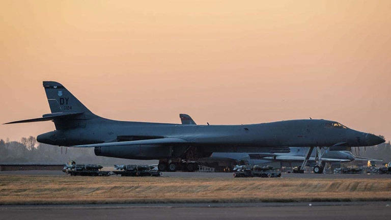 A B1 Bomber at RAF Fairford on July 25, 2026 in Fairford, England. Iran's Islamic Revolutionary Guard Corps (IRGC) has declared RAF Fairford in Gloucestershire a "legitimate target" after U.S. Air Force B-1B Lancer bombers used the British base to launch defensive bombing missions against Iranian military targets. Getty Images