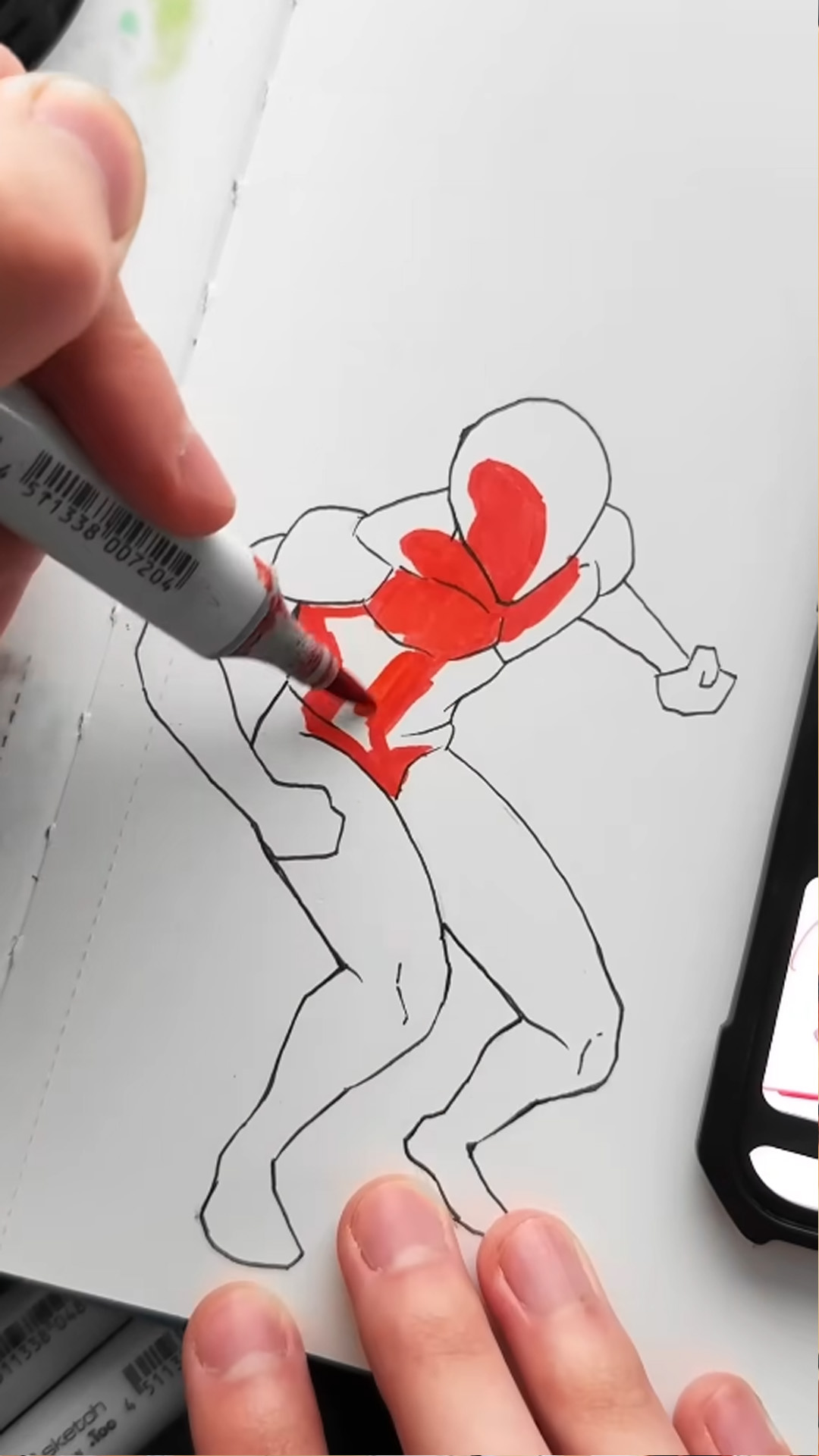 Draw lower body anatomy with simple leg shapes