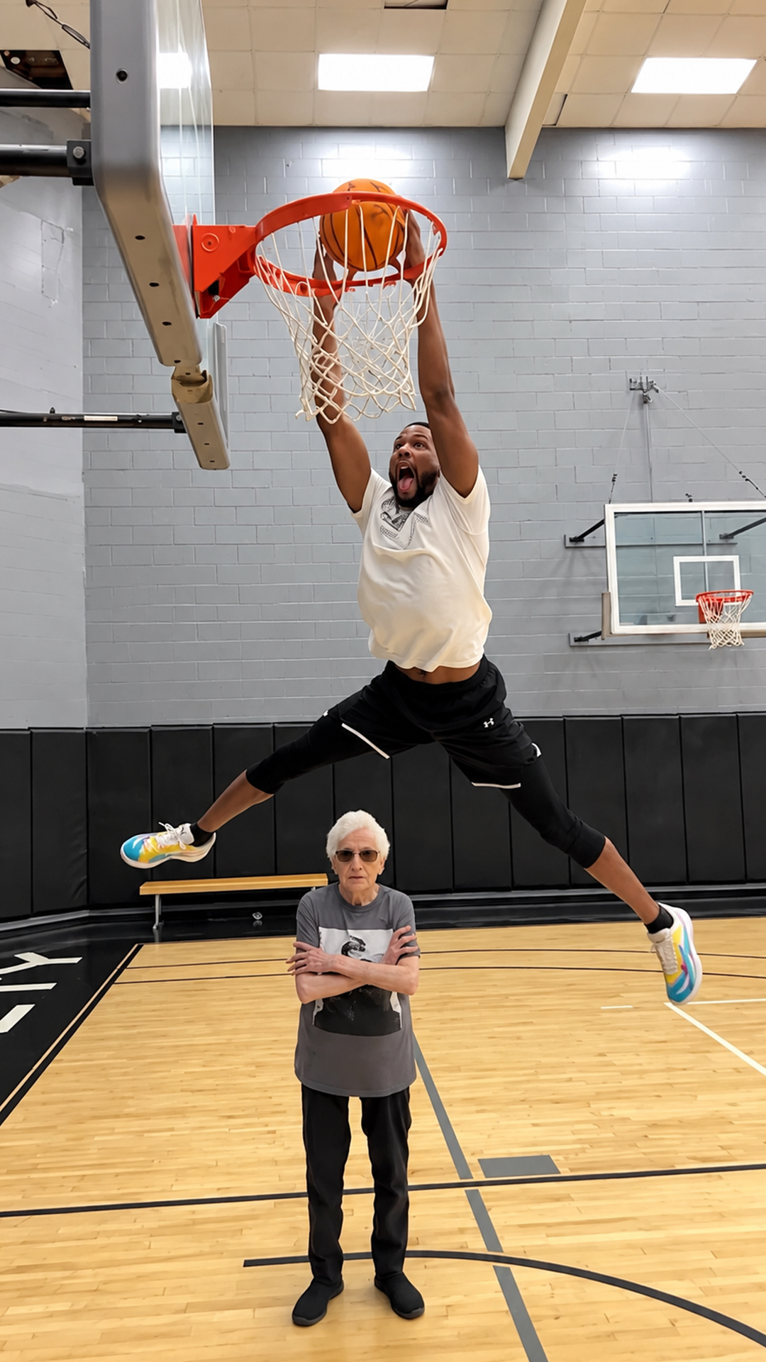 Chris Staples shocks the room with a sudden dunk over grandma
