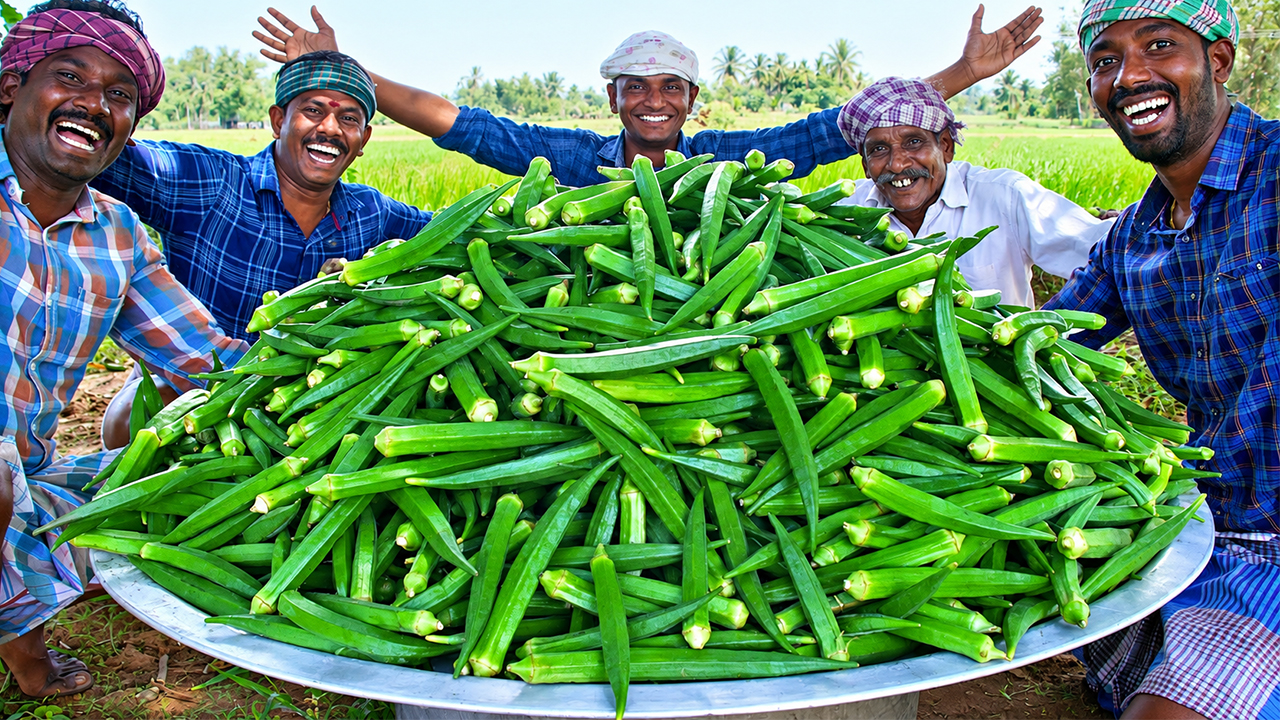 Traditional village cooking: spicy lady finger and egg fry