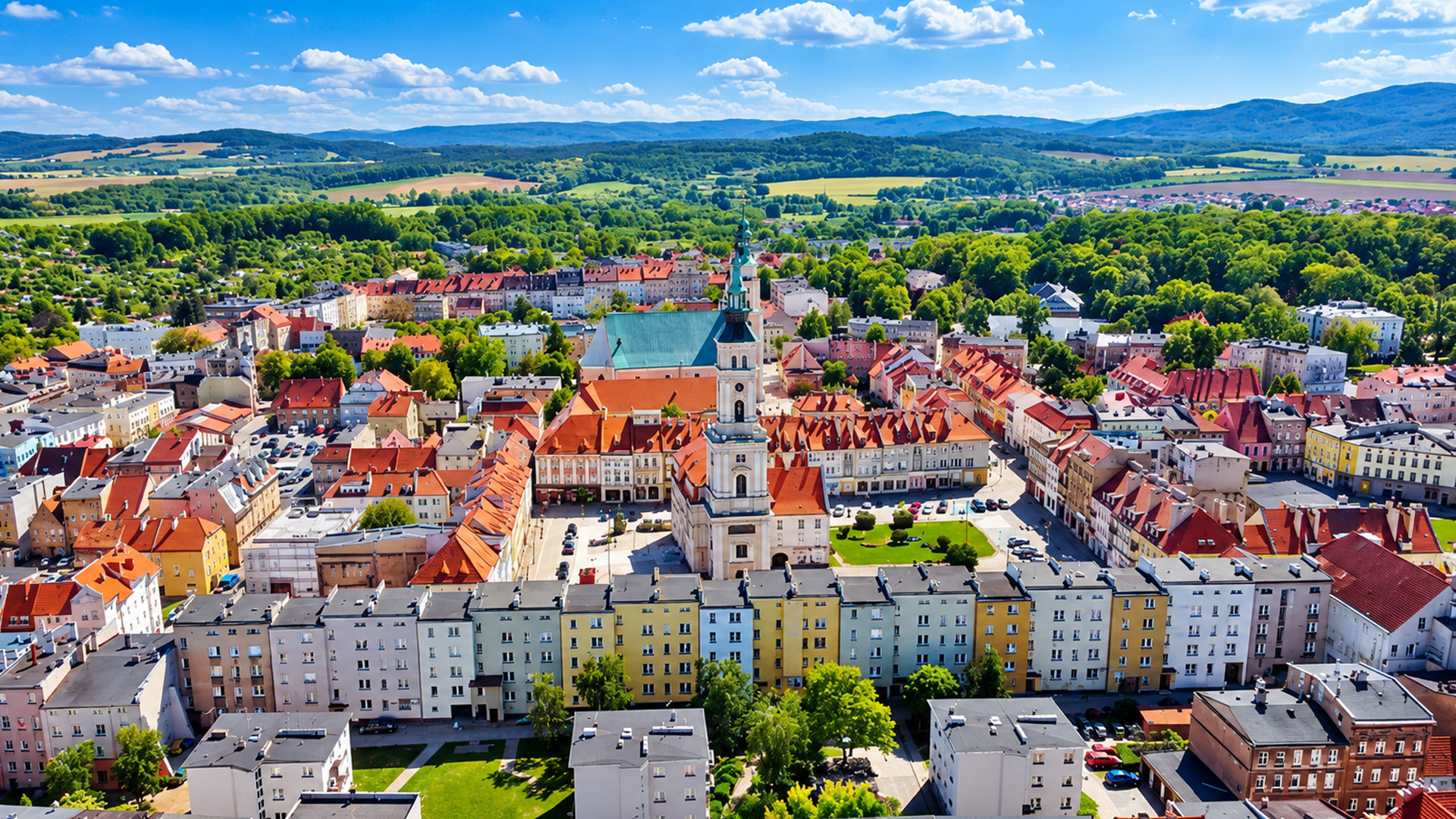 Historic architecture across Prudnik, Poland