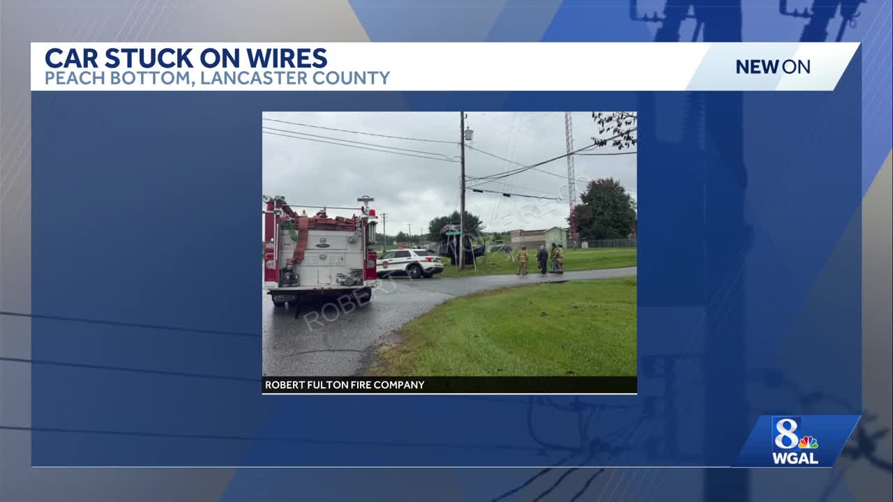 SUV left hanging from wires after crash in Peach Bottom, Lancaster County