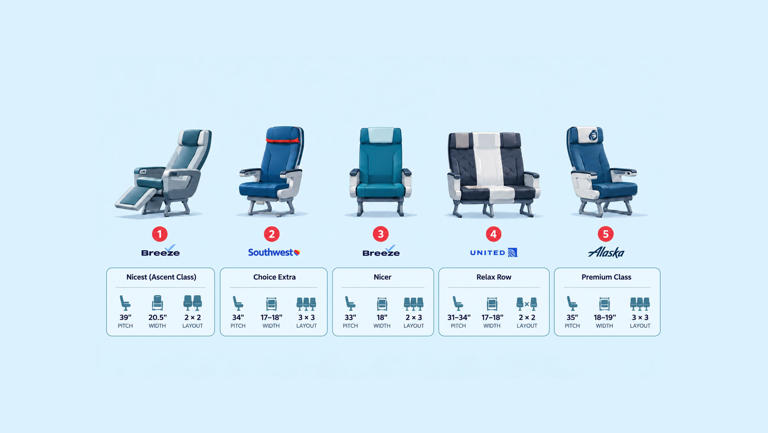 Ranked: The best new economy seats on US airlines for 2026