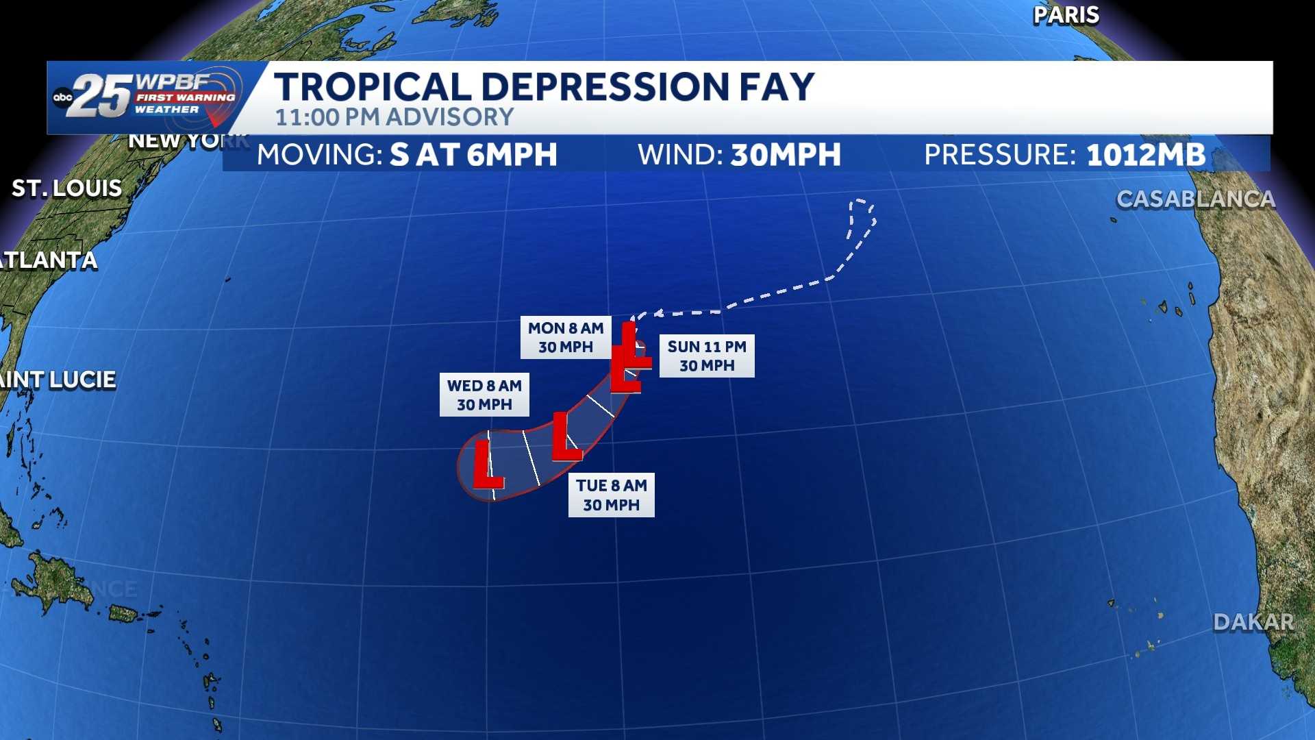 Depression Fay barely a tropical cyclone in the Atlantic