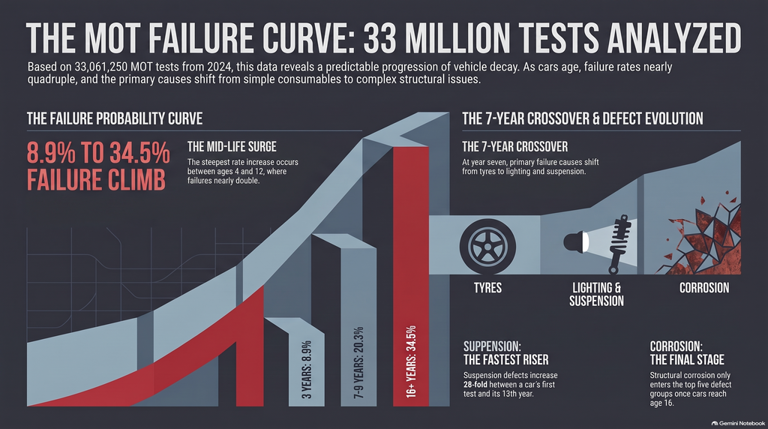 MOT failure rates double between ages four and twelve, according to 33 ...