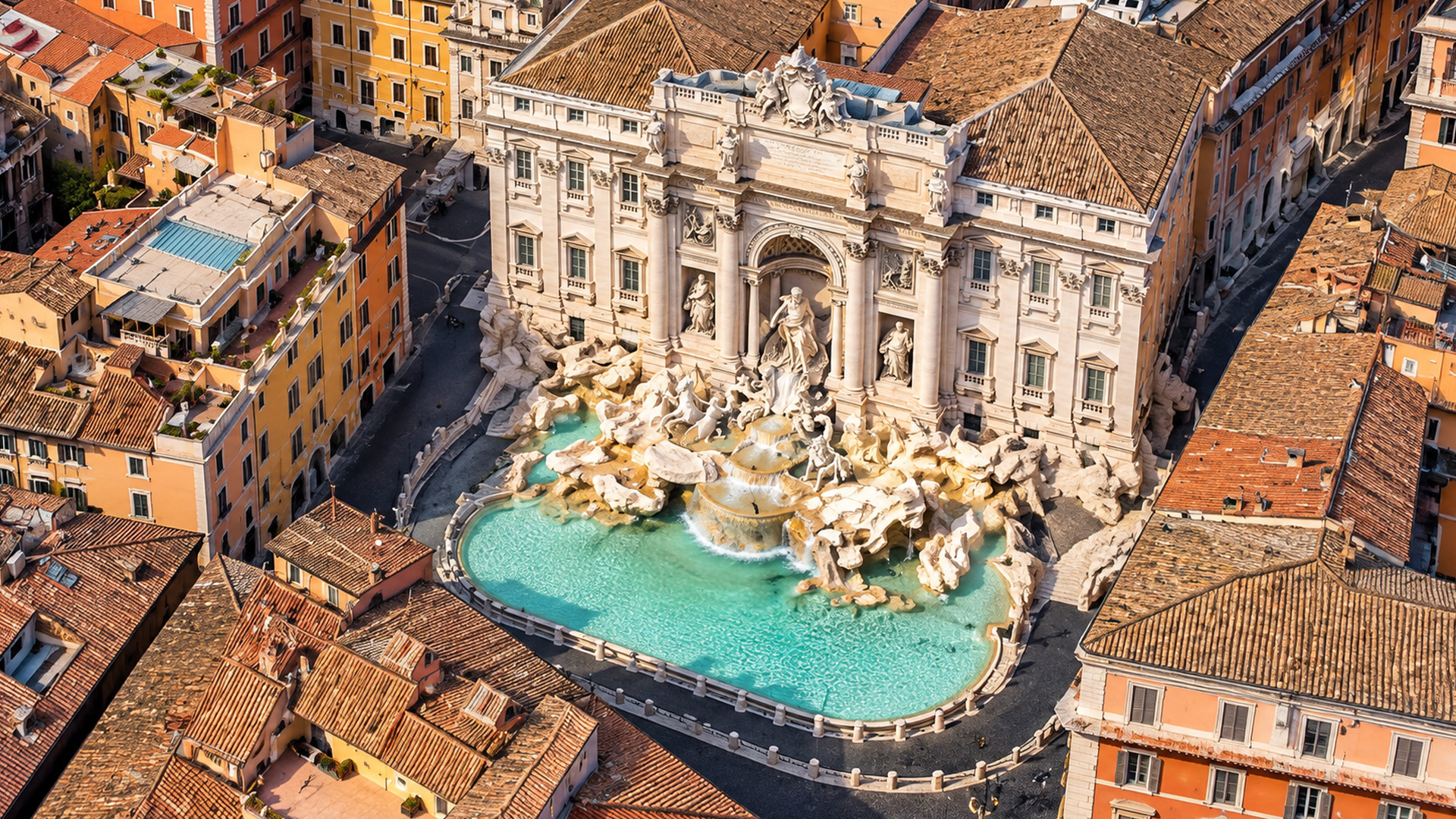 Trevi Fountain surrounded by Rome’s historic streets