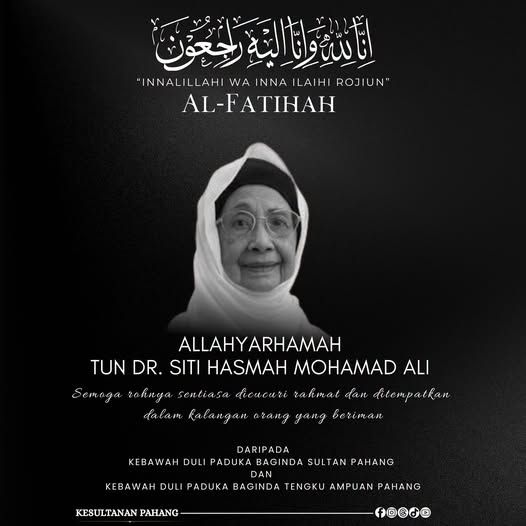 Pahang royal couple conveys condolences over passing of Tun Dr Siti Hasmah
