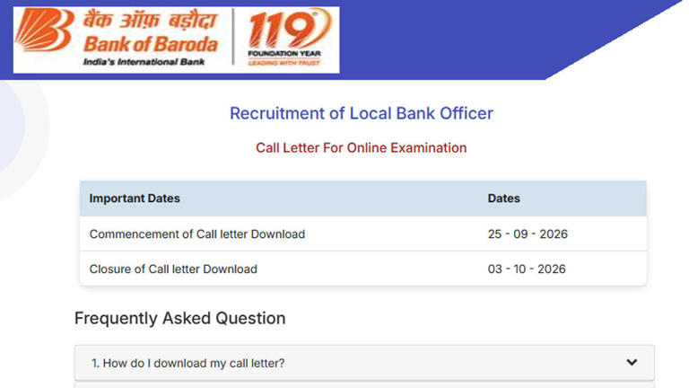 BOB LBO admit card 2026 out; 2,482 vacancies, October 3 exam and hall ...