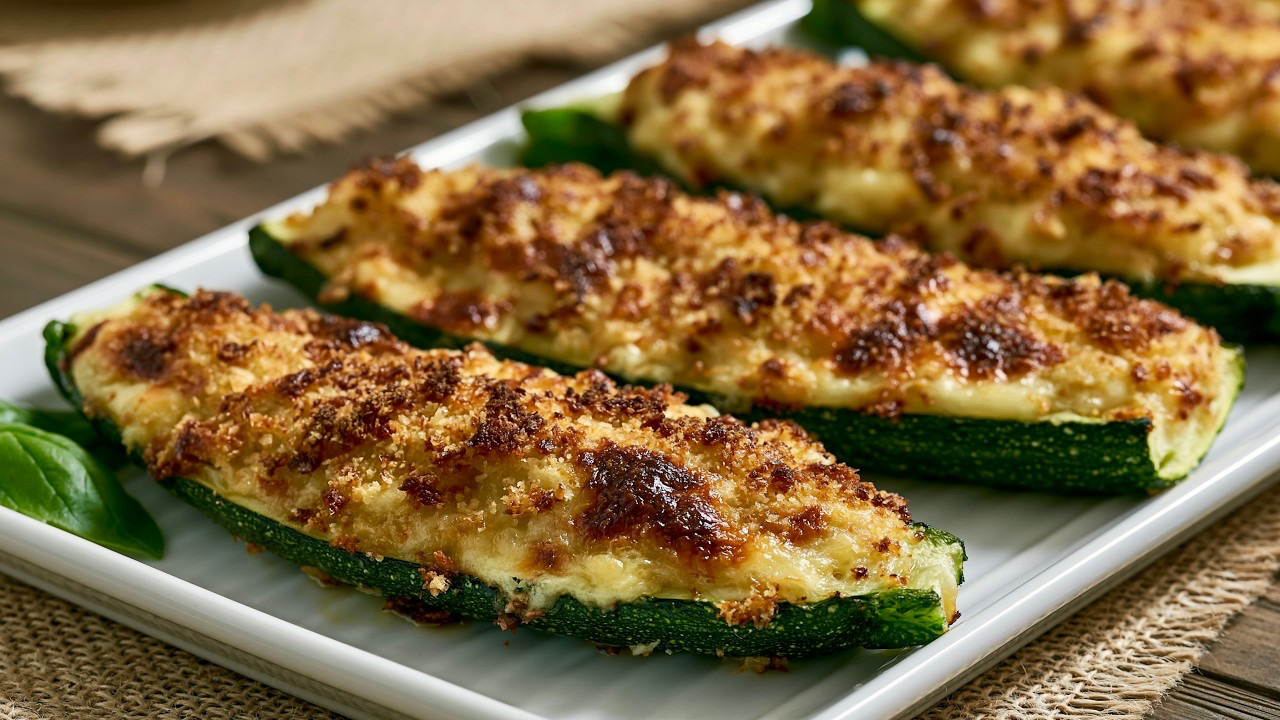 The best stuffed zucchini! Crispy, cheesy and so easy to make!