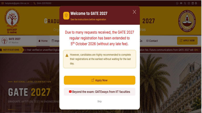 GATE 2027 registration date extended: Apply until October 5 at gate2027 ...