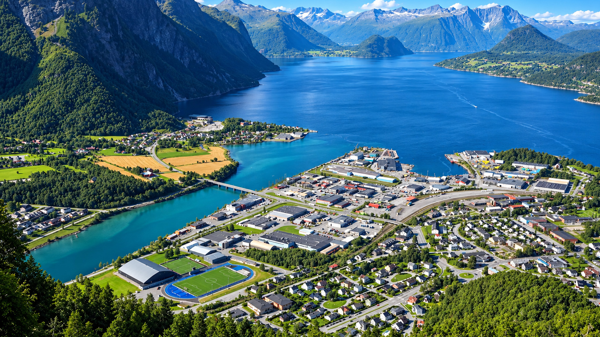 Rampestreken Åndalsnes Norge ovanför fjorden (4K)