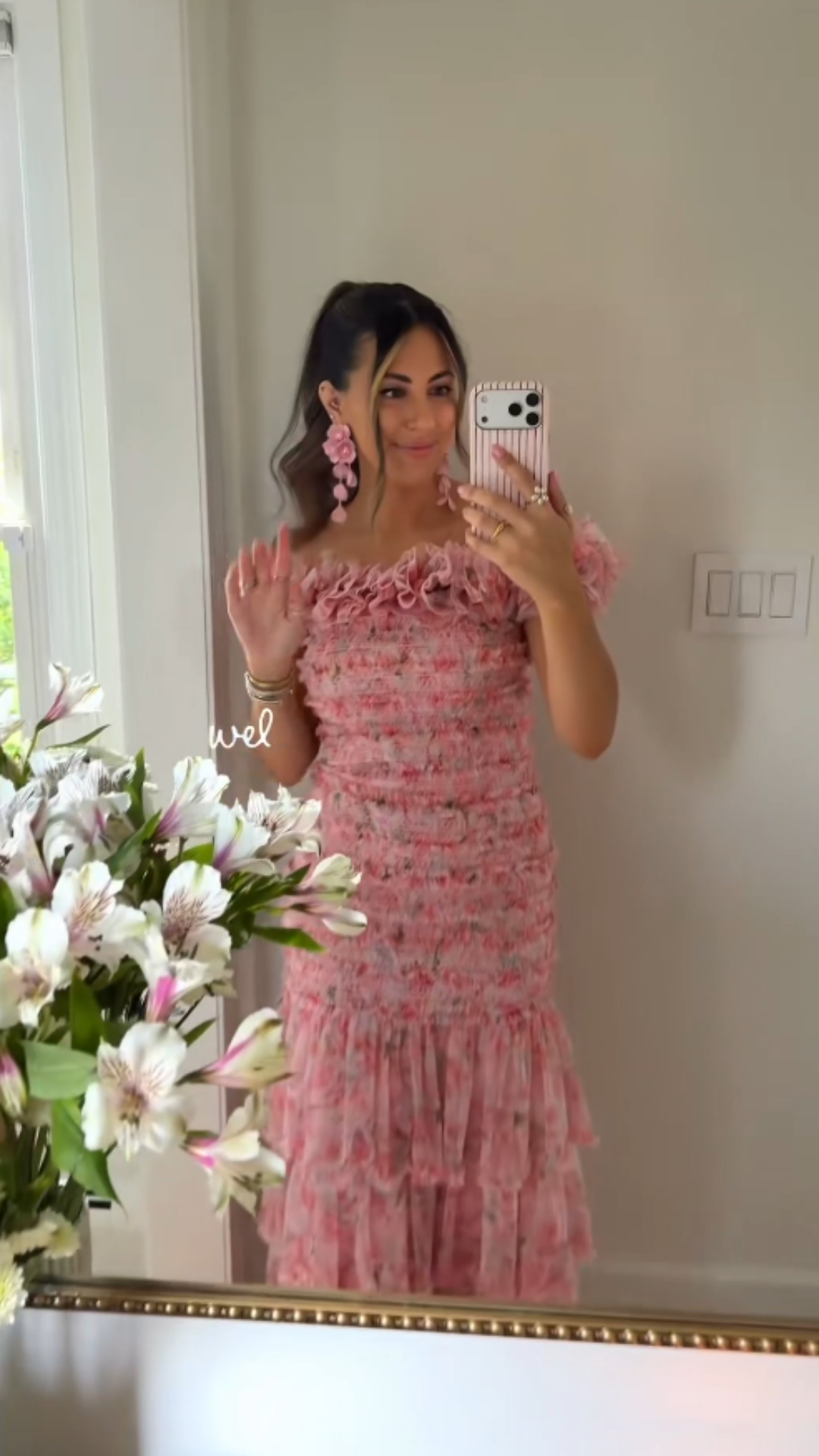 Whimsical party outfit idea with a feminine pink look