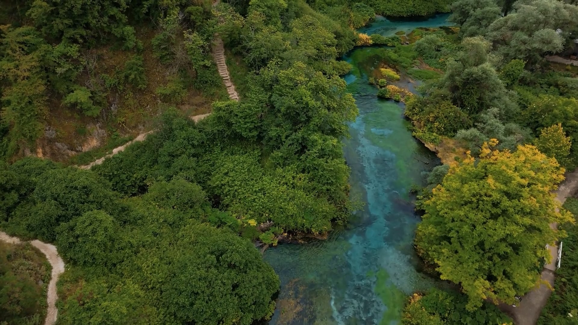 Syri i Kaltër, Albania, drone reveals beautiful Blue Eye spring
