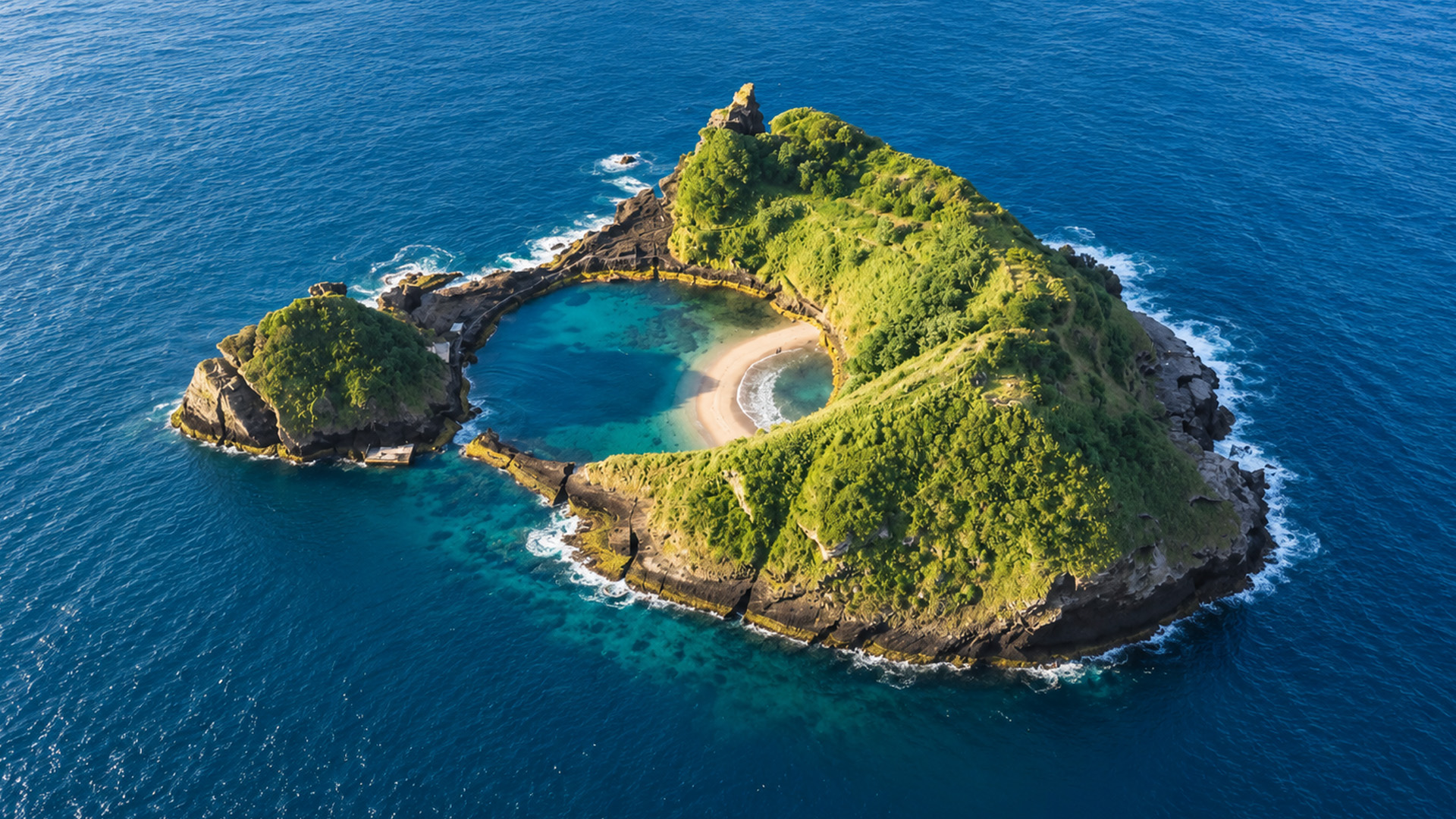 Small volcanic island with a natural ocean pool