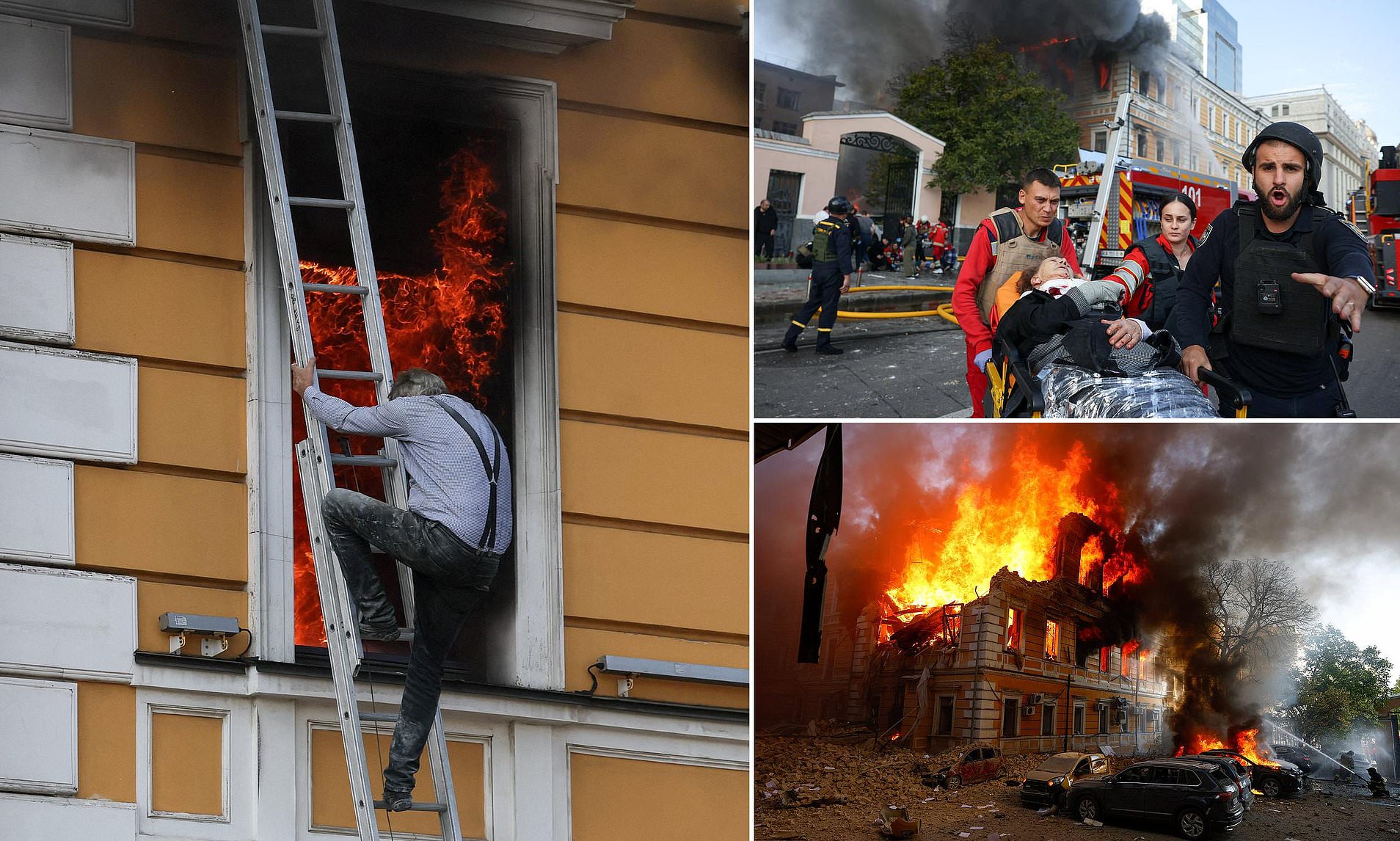 Russian drone slams into Kyiv science HQ with trapped victims climbing ...