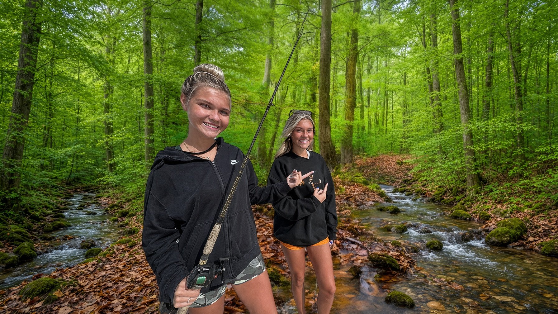 Creek camping with rods, cooler and power