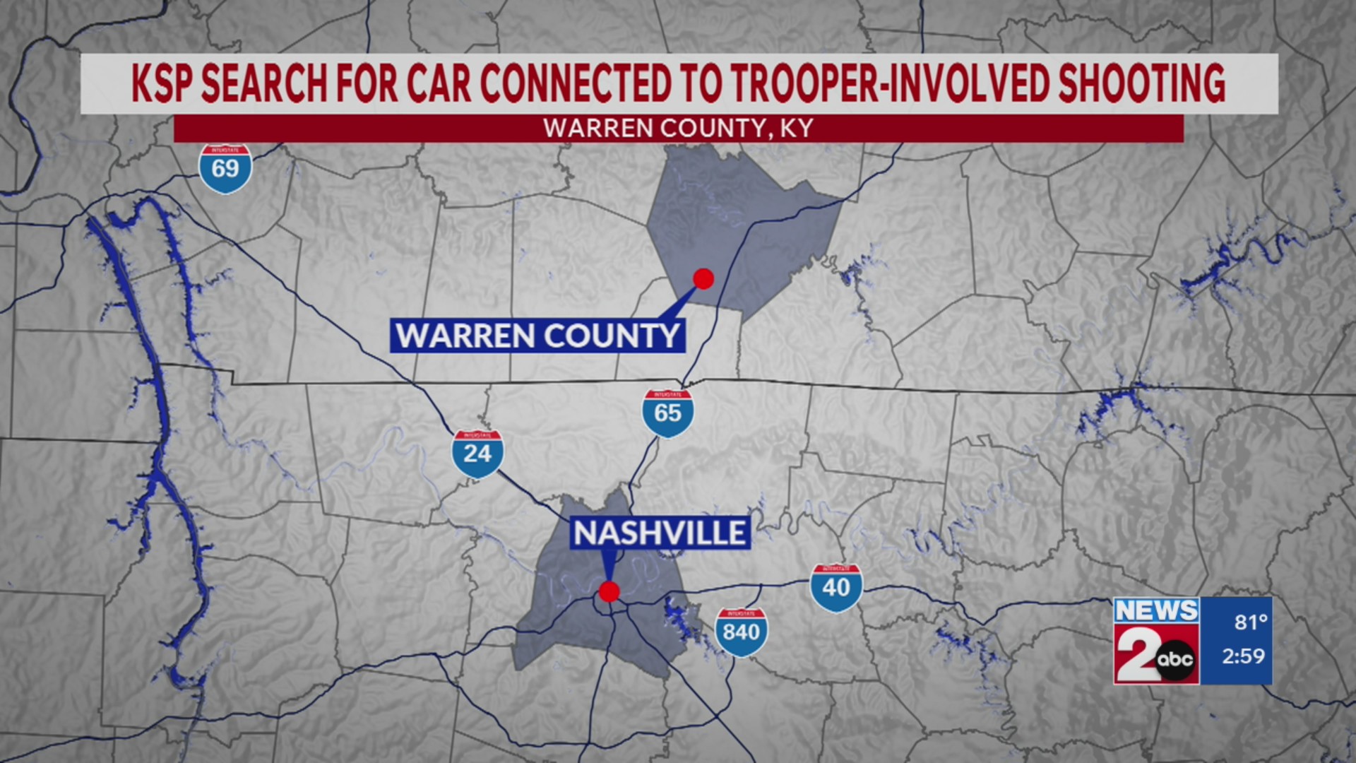 Vehicle sought following 'trooper-involved' shooting along I-65 in Kentucky