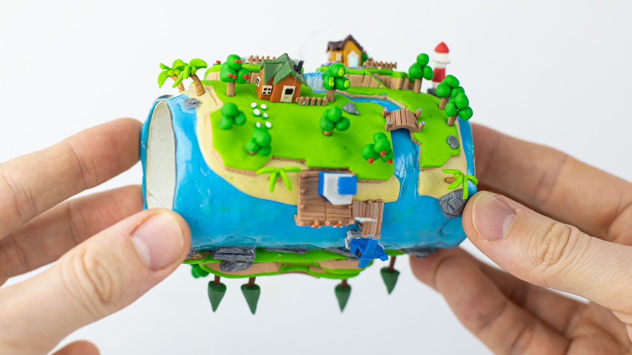 My Animal Crossing island on a toilet paper roll (with polymer clay)
