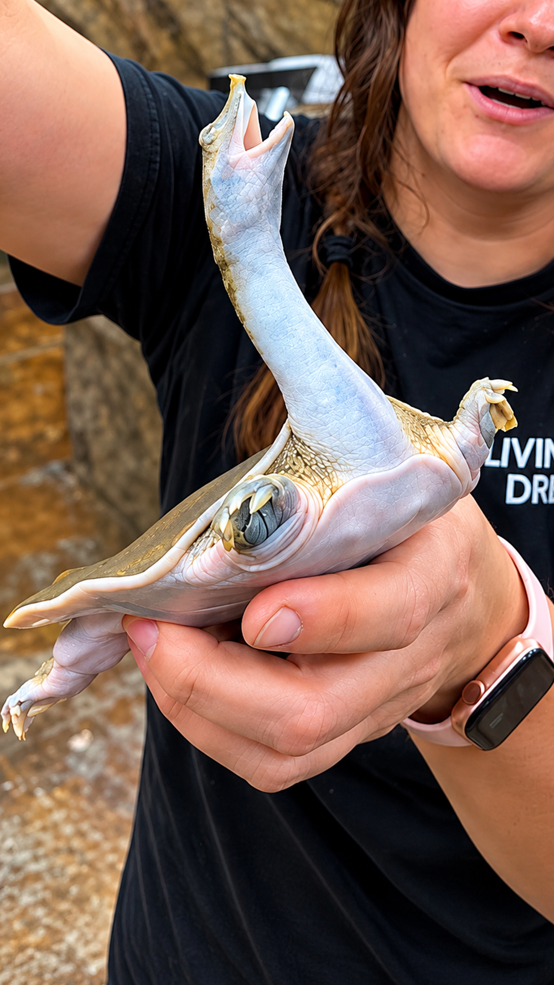 Watch this softshell turtle shoot its neck out to bite