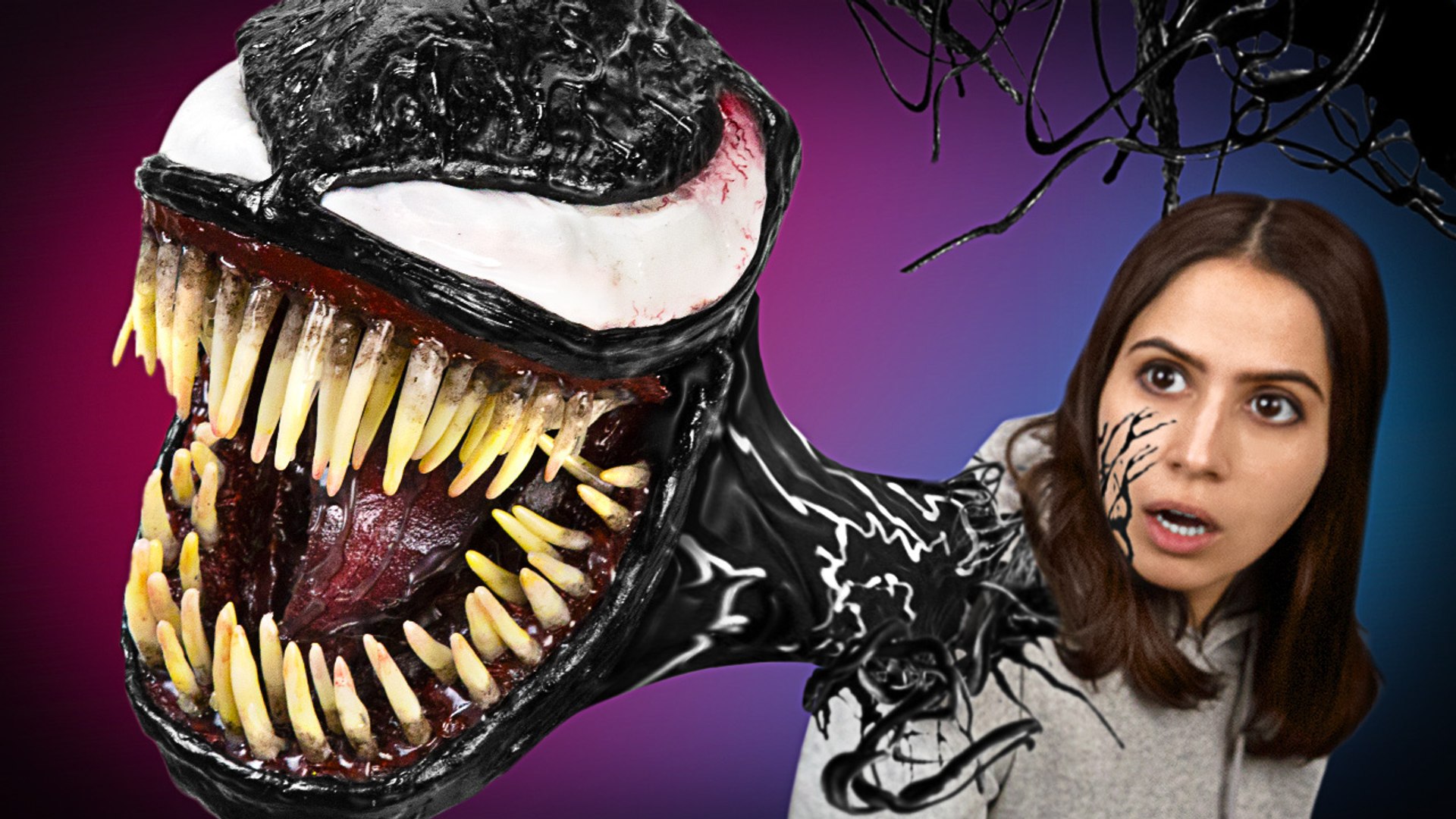 DIY venom puppet head made from a simple pizza box