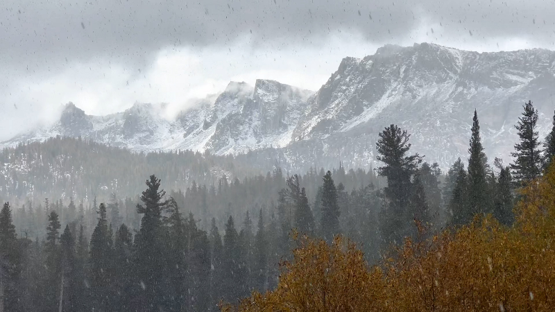 September snow falls in the Sierra Nevada
