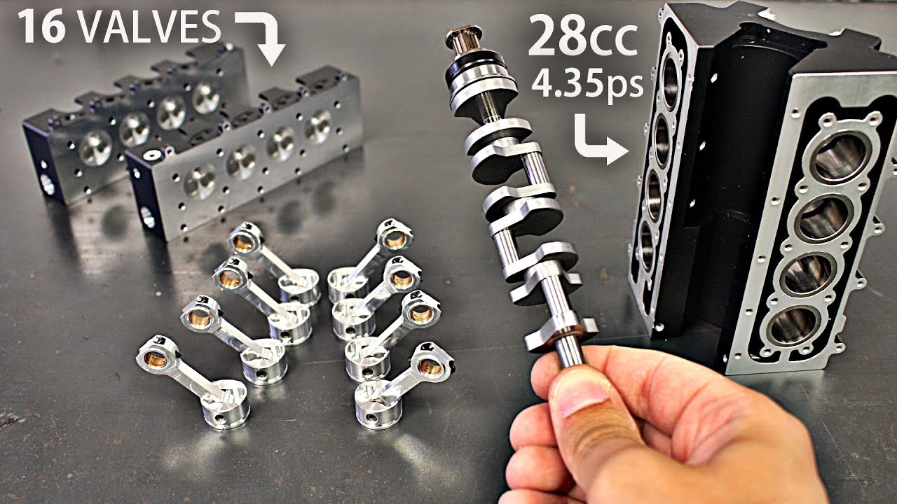 Realistic model V8 engine assembly and running