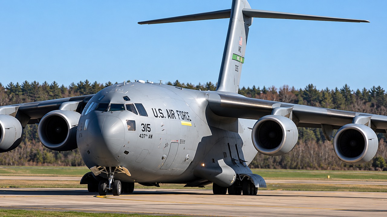 The C-17 comes past at close range - 