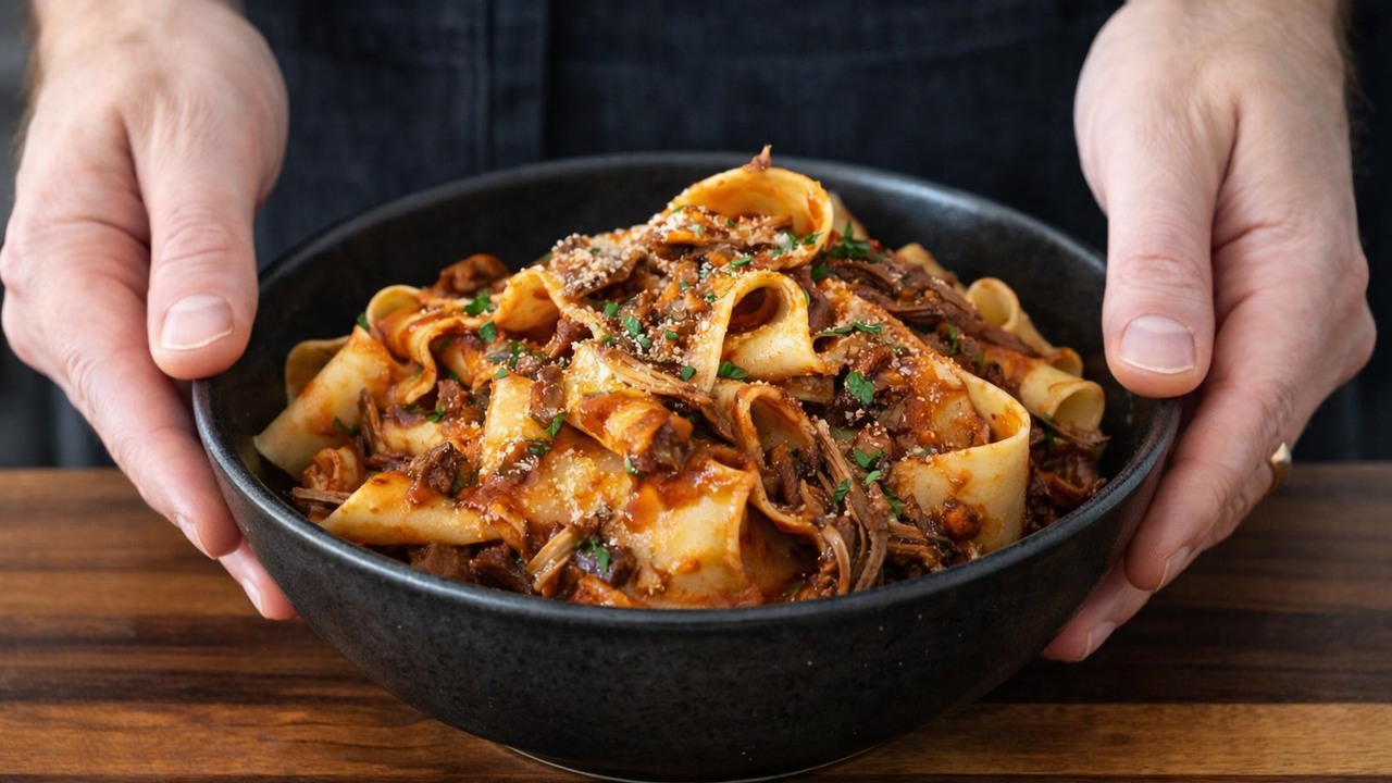 He slowly cooked short ribs until they fell apart - the sauce became ...