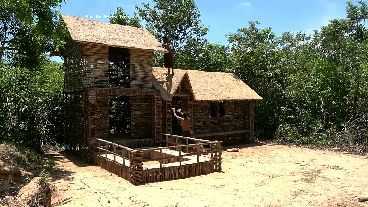 Building a jungle villa with a swimming pool using simple tools