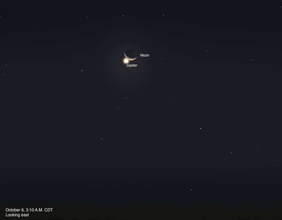 The sky today on Tuesday, October 6: The moon occults Jupiter